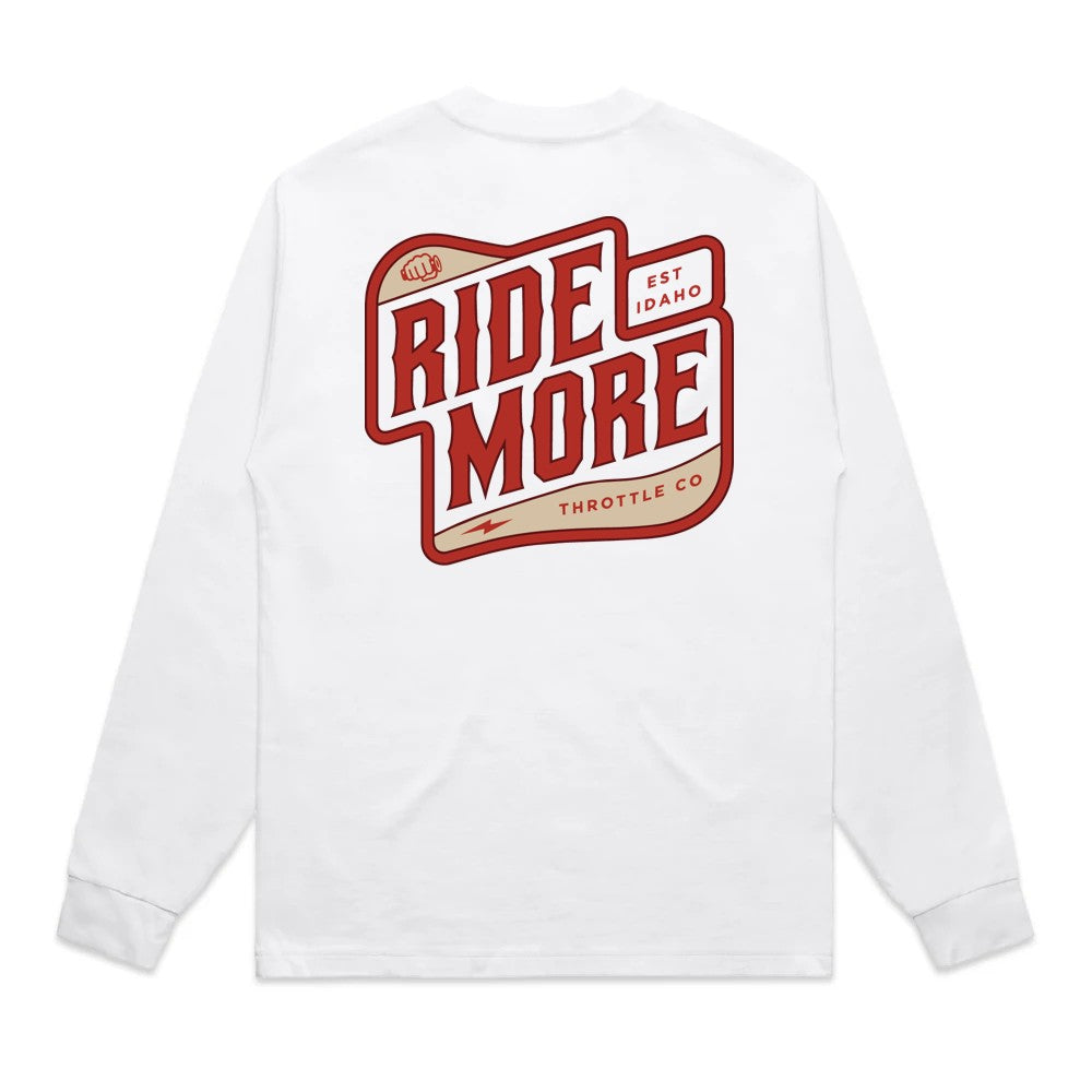 Ride More Biker Heavyweight Long Sleeve Tee White Back