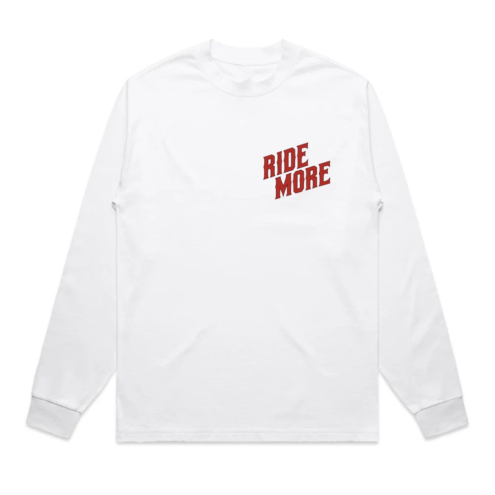 Ride More Biker Heavyweight Long Sleeve Tee White Front