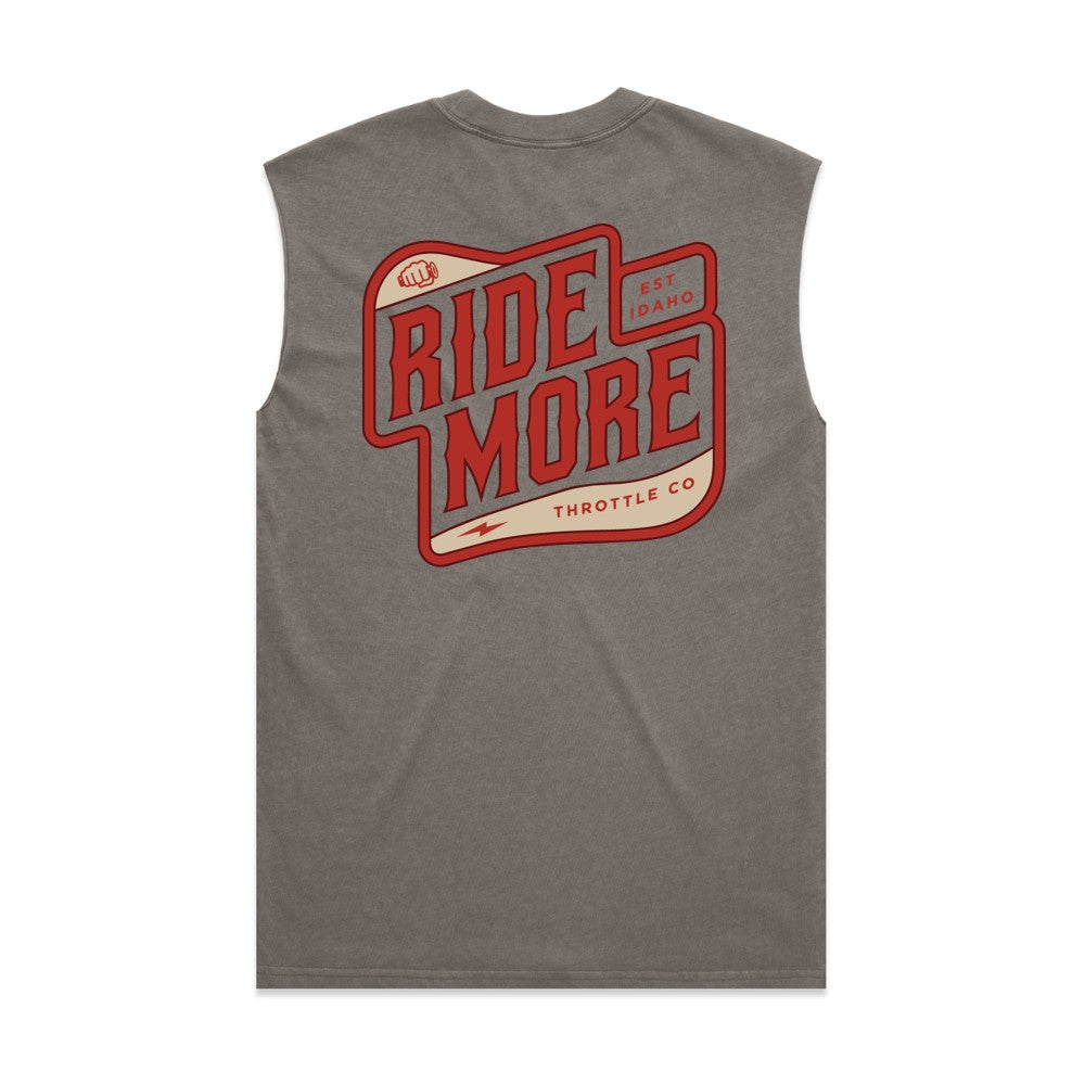 Ride More Biker Heavyweight Tank Faded Grey Back