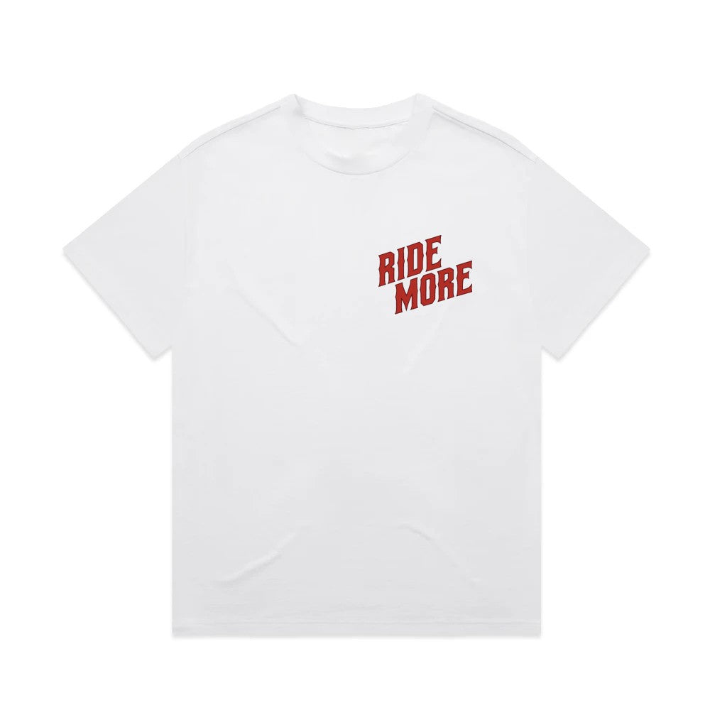 Ride More Biker Heavyweight Tee White Front