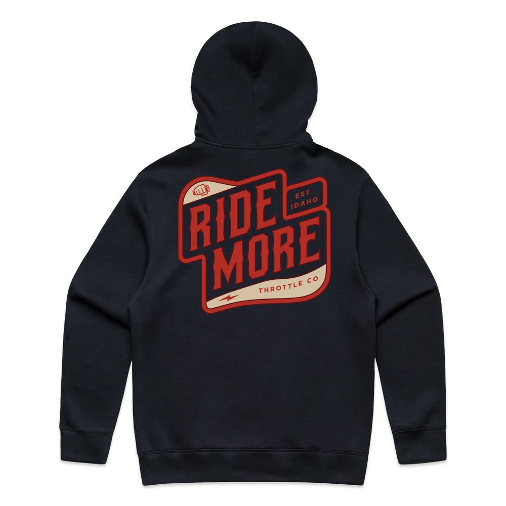 Ride More Biker Hoodie Ink Blue Back