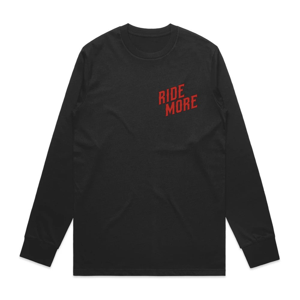 Ride More Biker Long Sleeve Tee Black Front