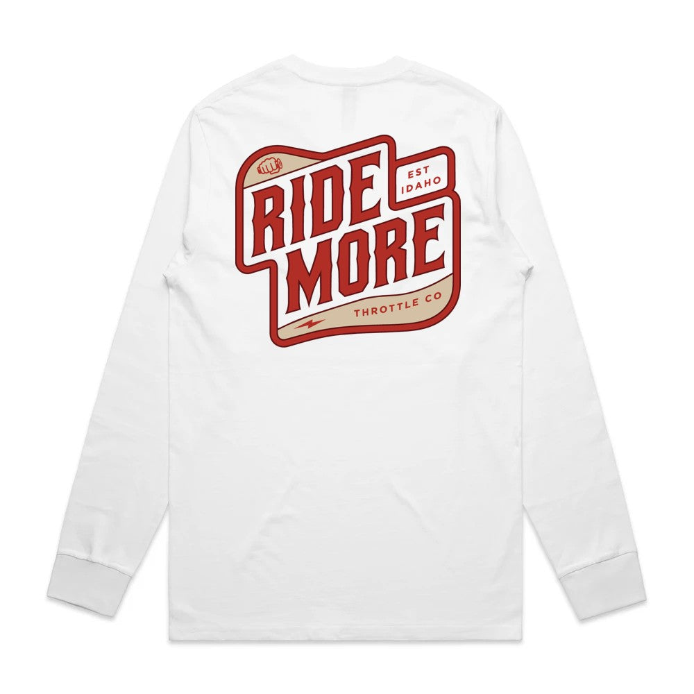 Ride More Biker Long Sleeve Tee White Back
