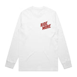 Ride More Biker Long Sleeve Tee White Front