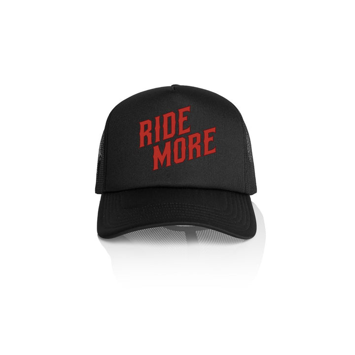 Ride More Biker Trucker Hat Black Front