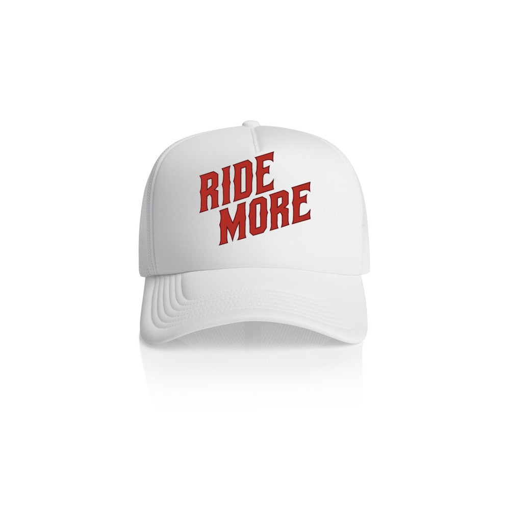 Ride More Biker Trucker Hat White Front