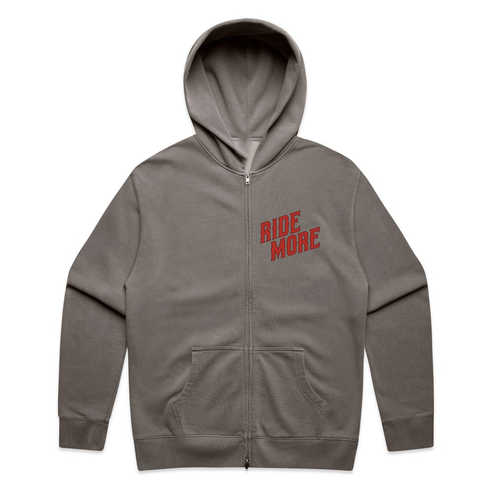 Ride More Biker Zip Hoodie Faded Grey Front