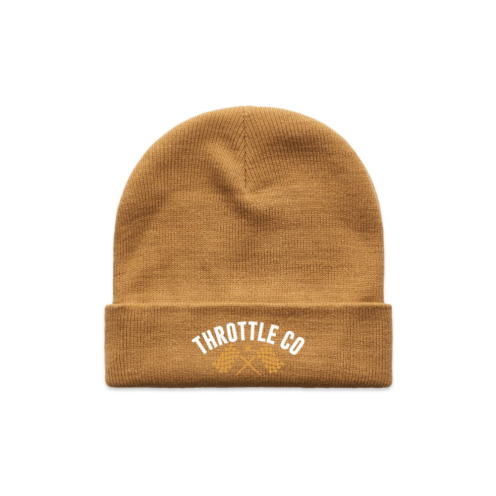 Ride More Flag Beanie Camel Front