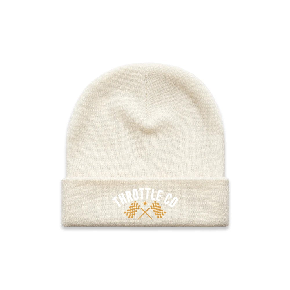 Ride More Flag Beanie Tan Front