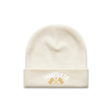 Ride More Flag Beanie Tan Front