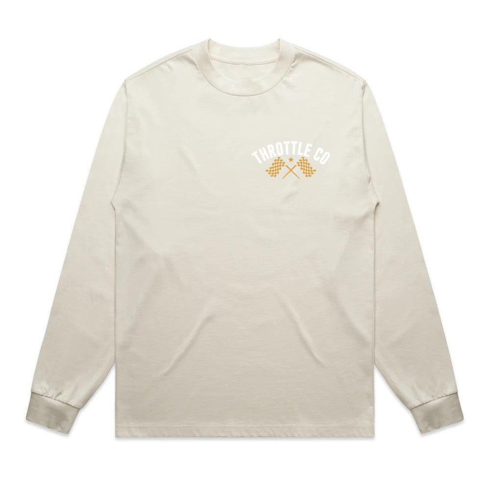 Ride More Flag Heavyweight Long Sleeve Tee Tan Front