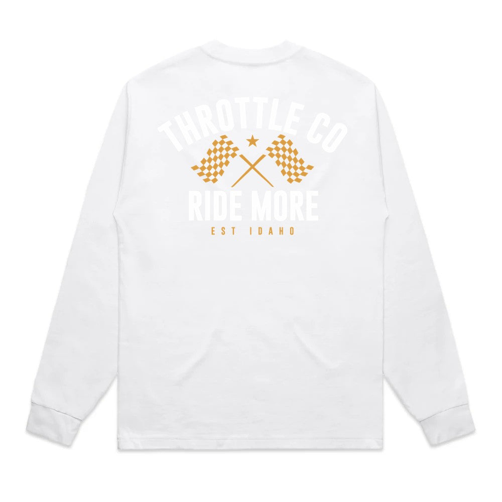 Ride More Flag Heavyweight Long Sleeve Tee White Back