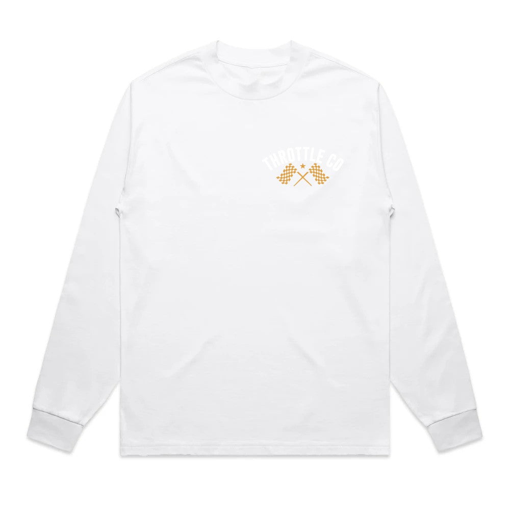 Ride More Flag Heavyweight Long Sleeve Tee White Front