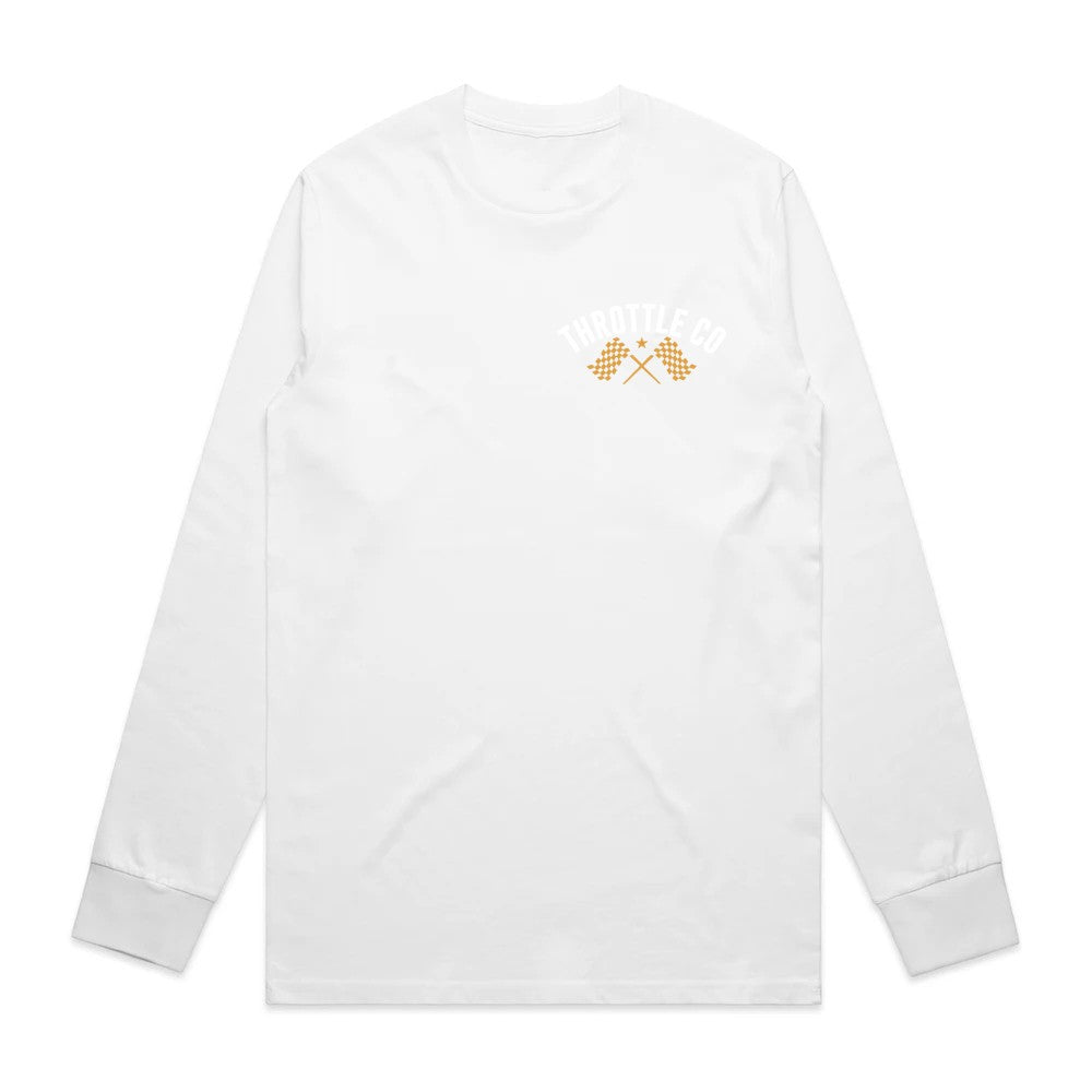 Ride More Flag Long Sleeve Tee White Front