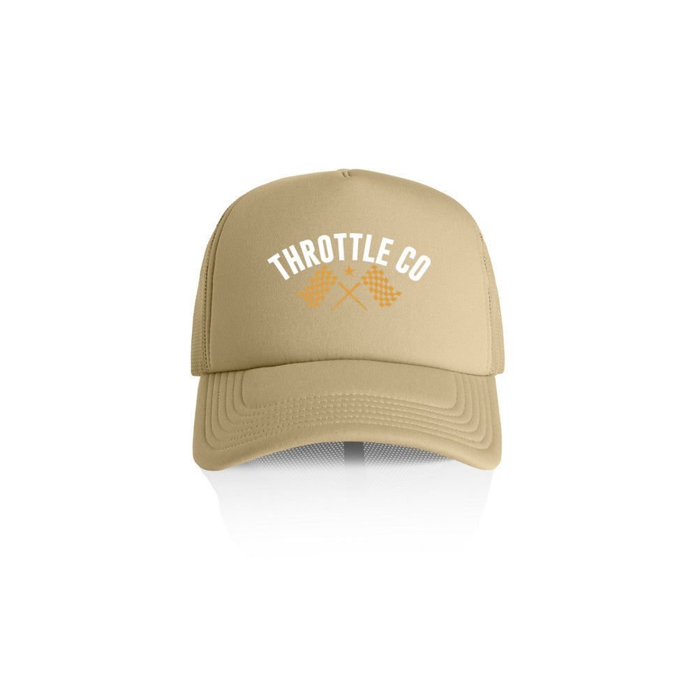 Ride More Flag Trucker Hat Khaki Front