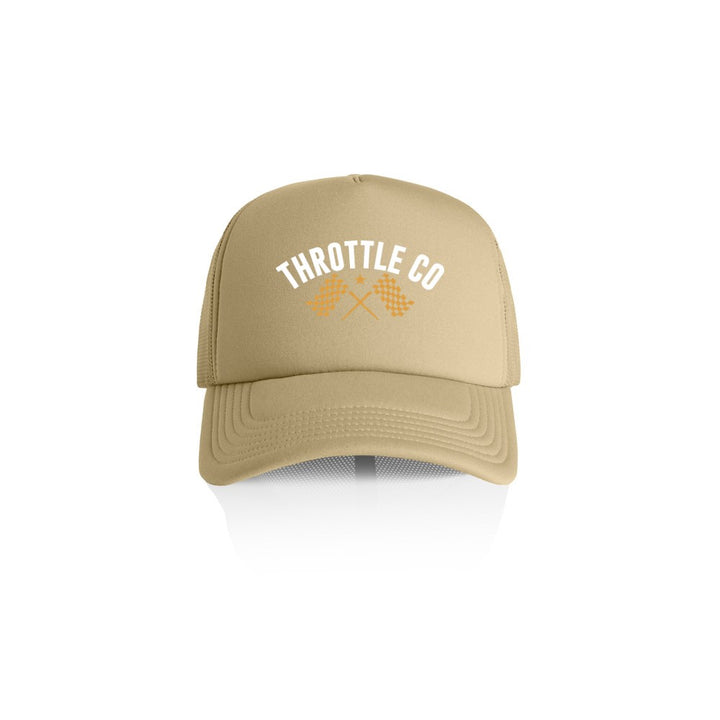Ride More Flag Trucker Hat Khaki Front