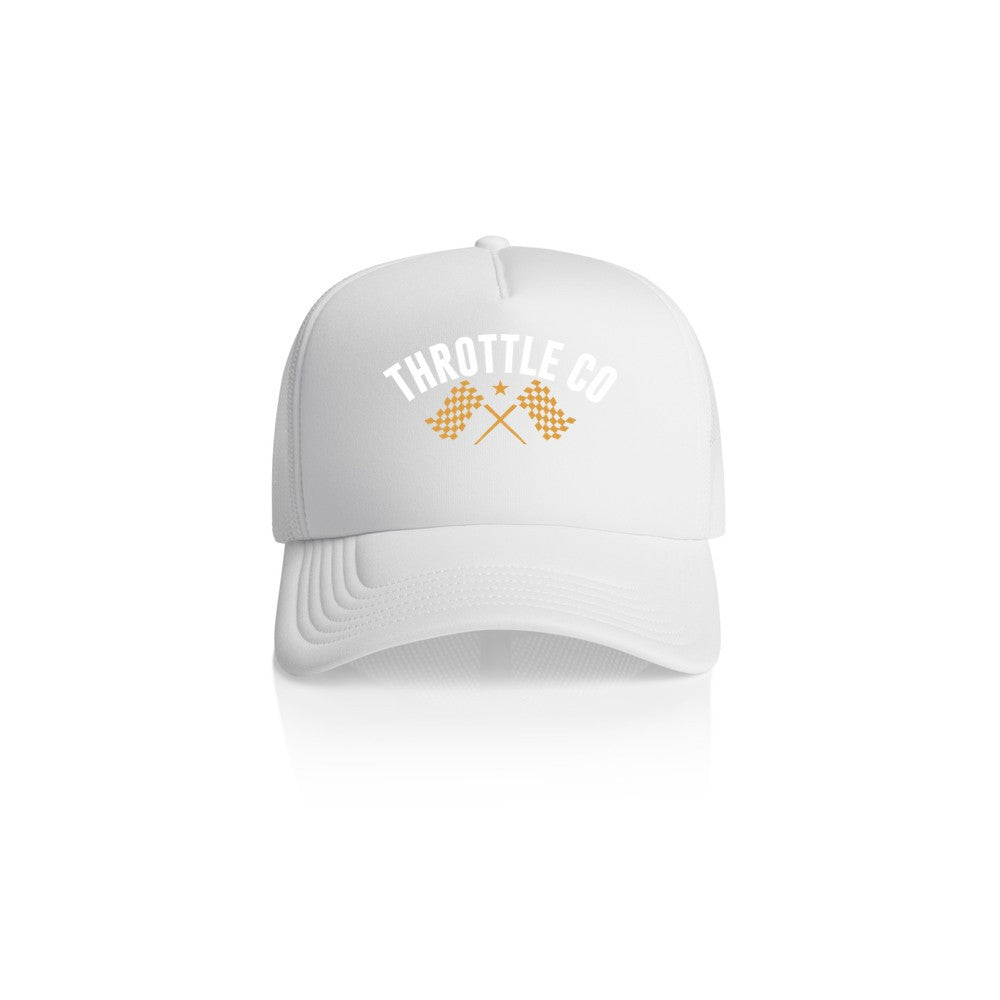 Ride More Flag Trucker Hat White Front