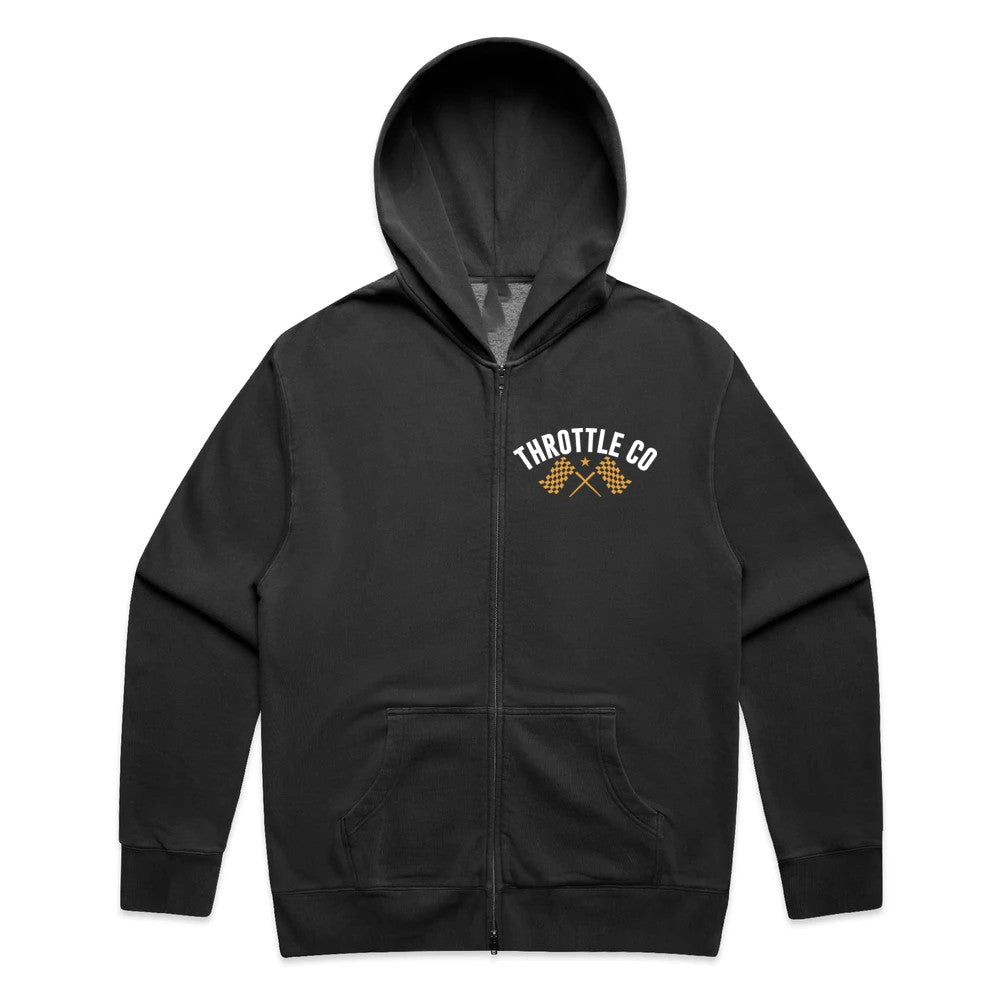 Ride More Flag Zip Hoodie Faded Black Front