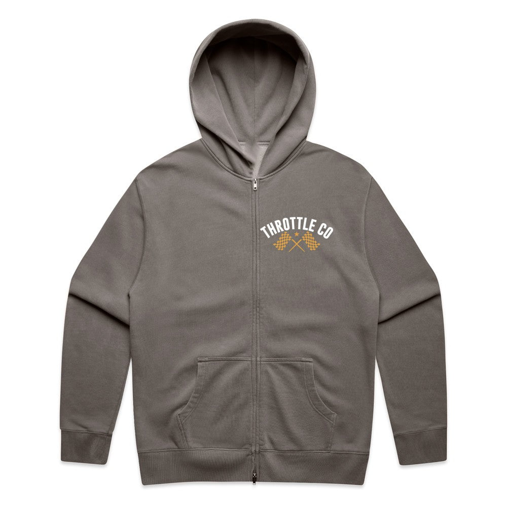 Ride More Flag Zip Hoodie Faded Grey Front