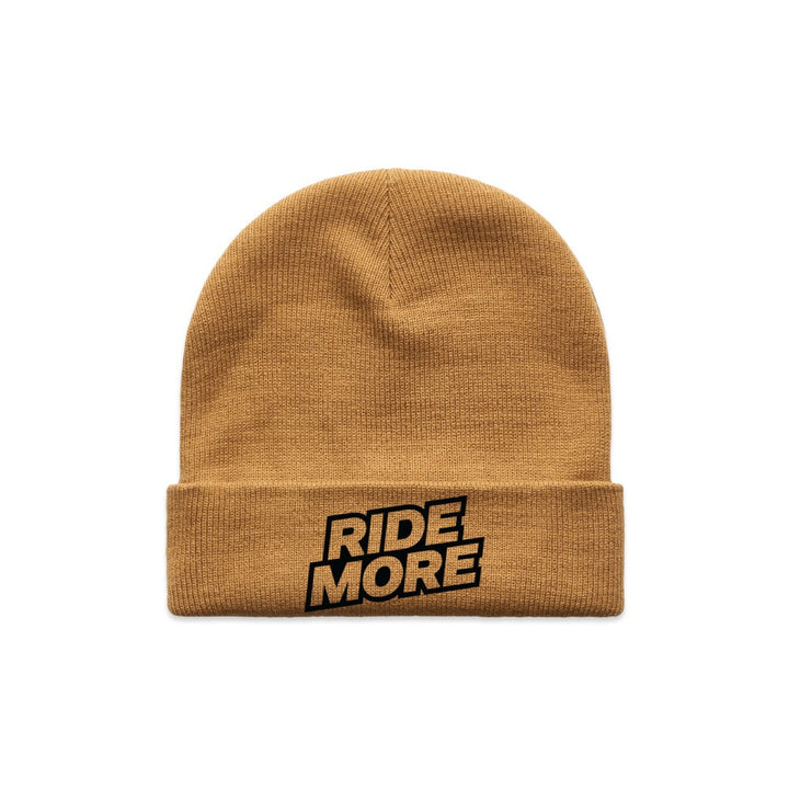 Ride More Logo Beanie Camel Front