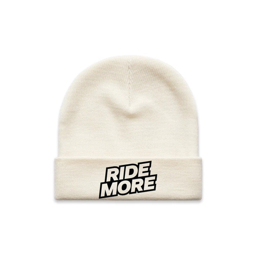 Ride More Logo Beanie Tan Front