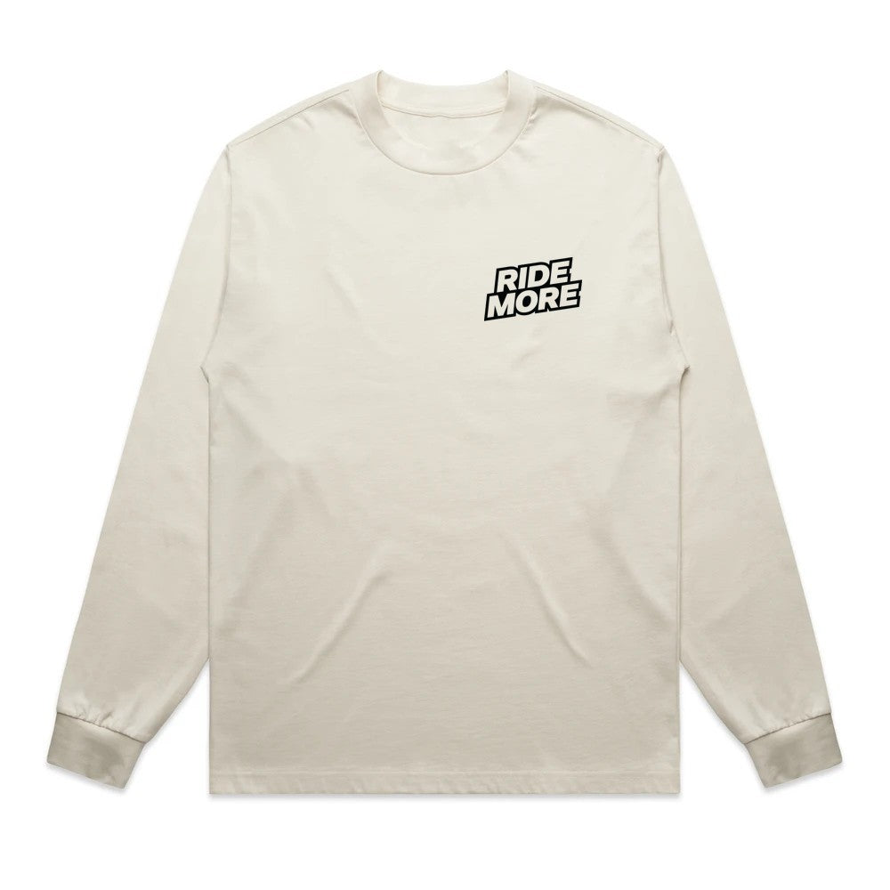 Ride More Logo Heavyweight Long Sleeve Tee Tan Front