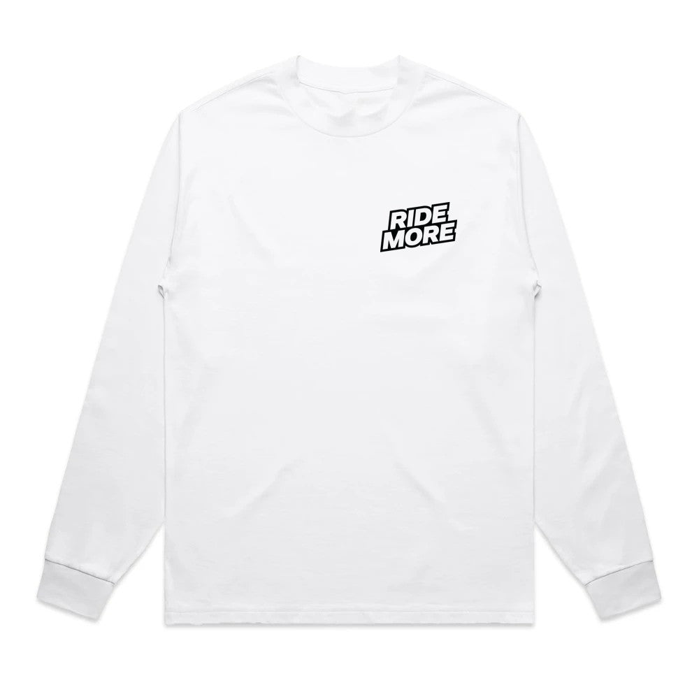 Ride More Logo Heavyweight Long Sleeve Tee White Front
