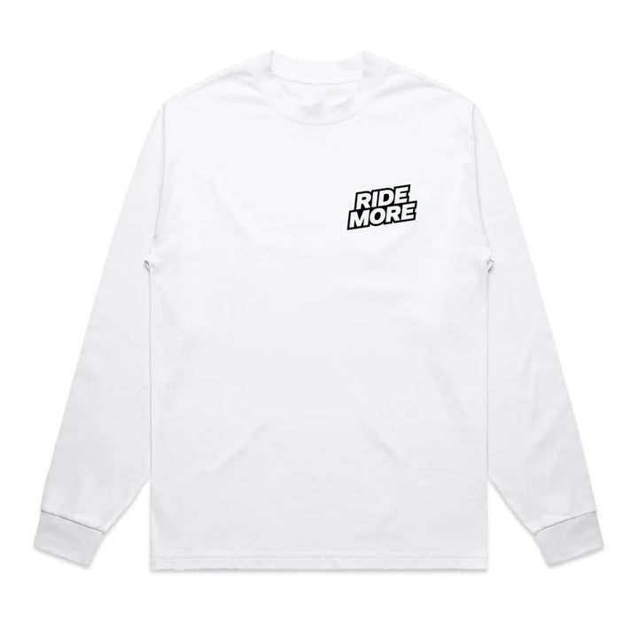 Ride More Logo Heavyweight Long Sleeve Tee White Front
