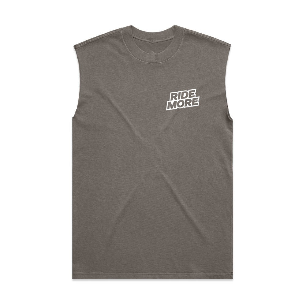 Ride More Logo Heavyweight Tank Faded Grey Front