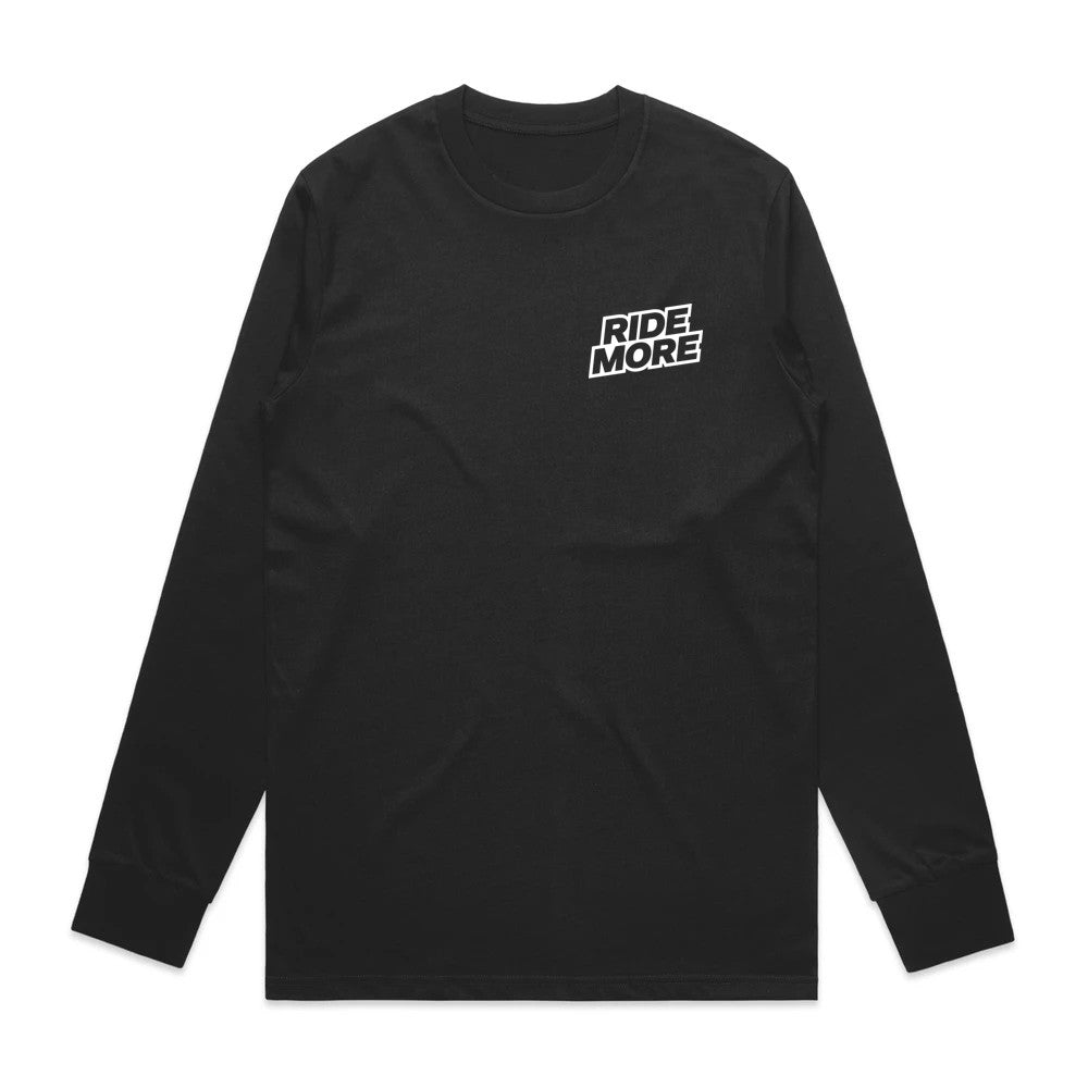 Ride More Logo Long Sleeve Tee Black Front