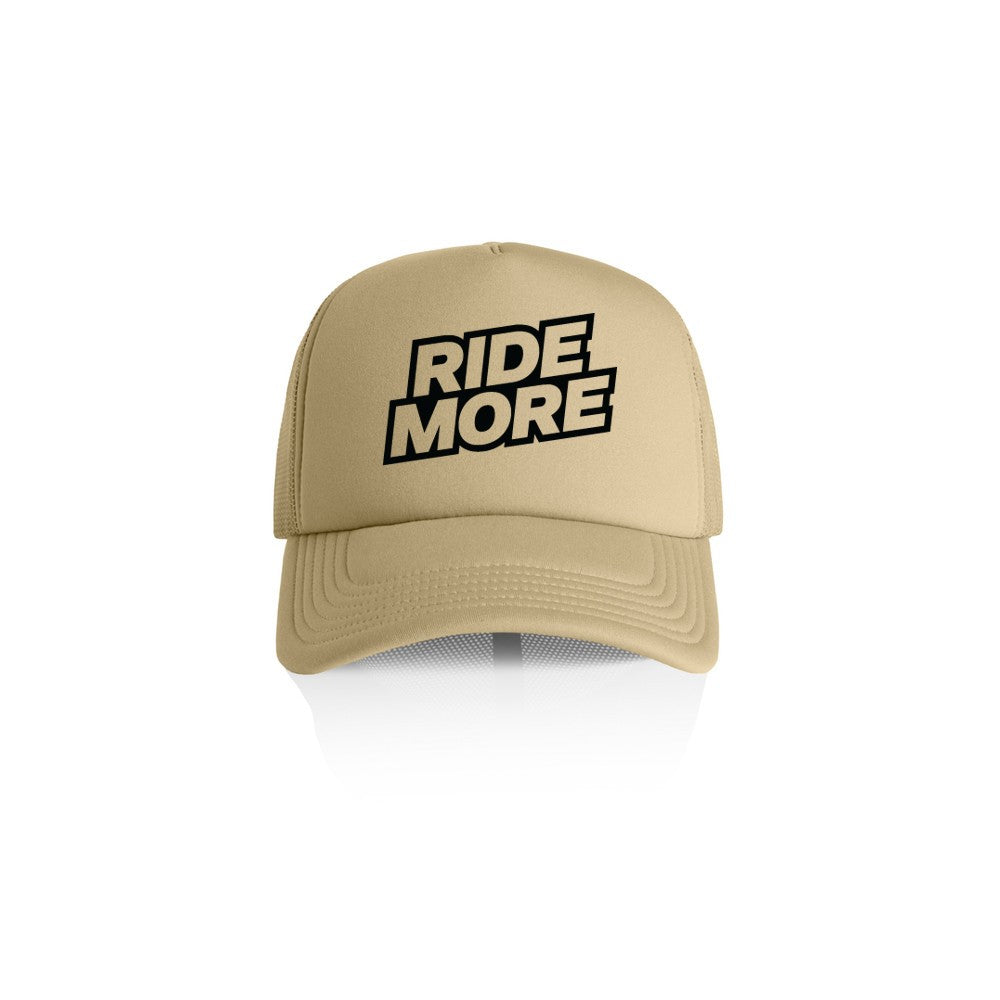 Ride More Logo Trucker Hat Khaki Front