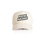 Ride More Logo Trucker Hat Tan Front