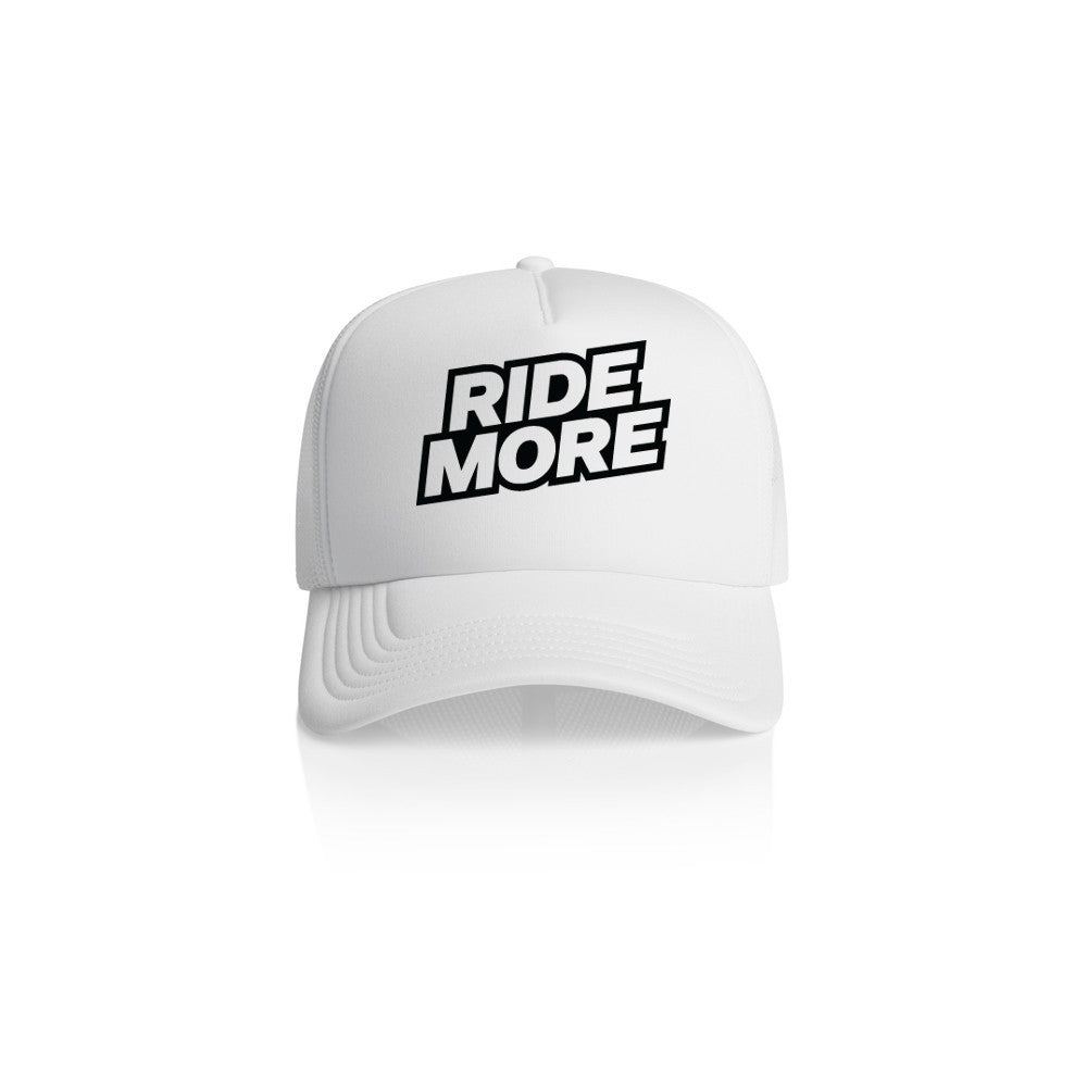 Ride More Logo Trucker Hat White Front