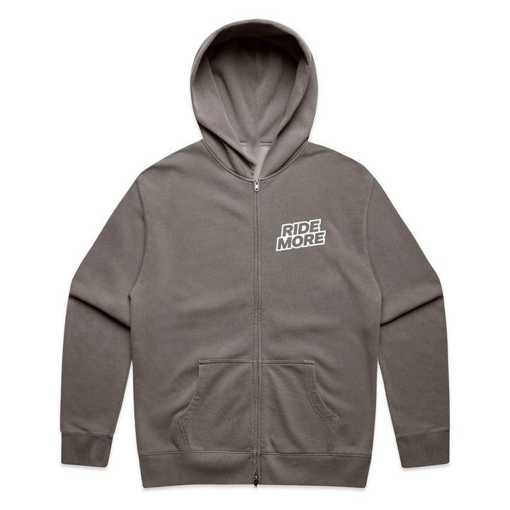 Ride More Logo Zip Hoodie Faded Grey Front