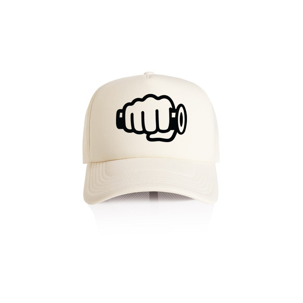 TB Fist Logo Trucker Hat Tan Front