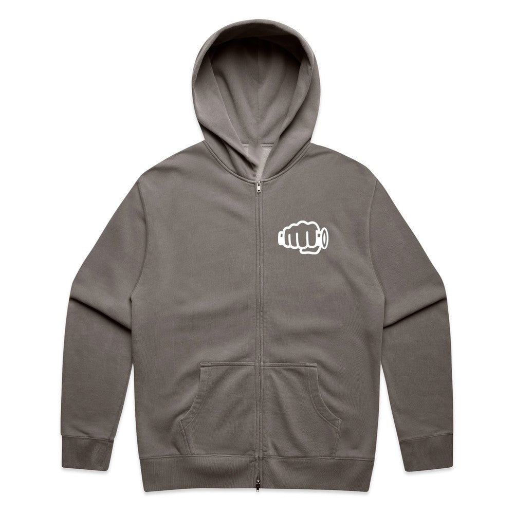 TB Fist Logo Zip Hoodie Faded Grey Front