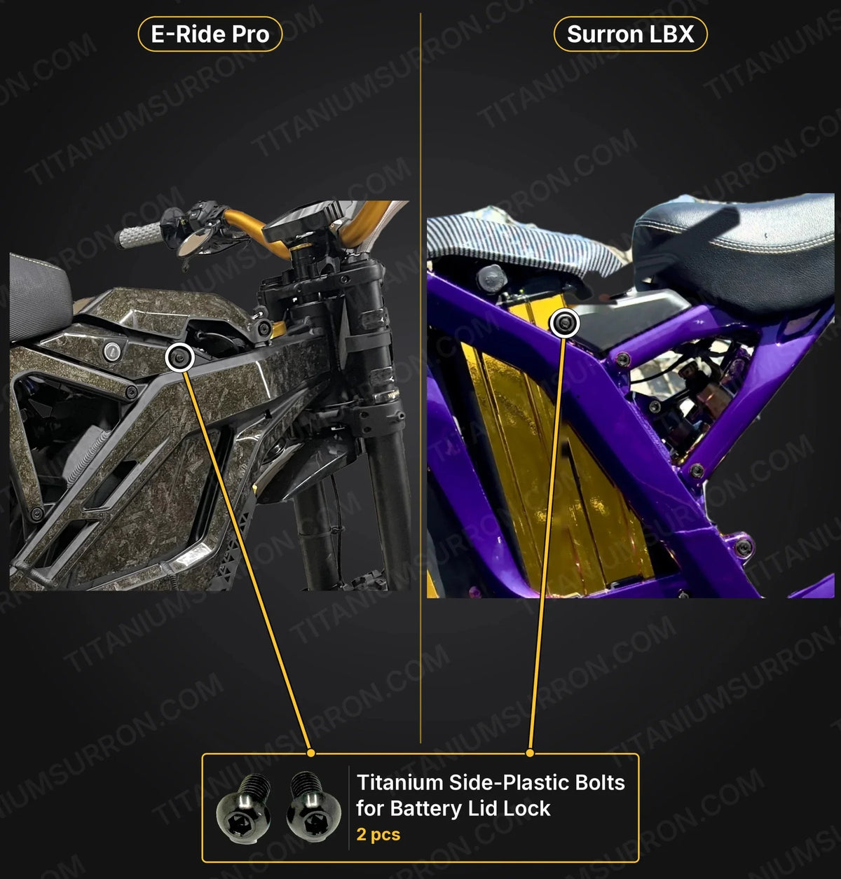 Titanium Side-Plastic Bolts for Battery Lid Lock — Surron LBX, E-Ride Pro