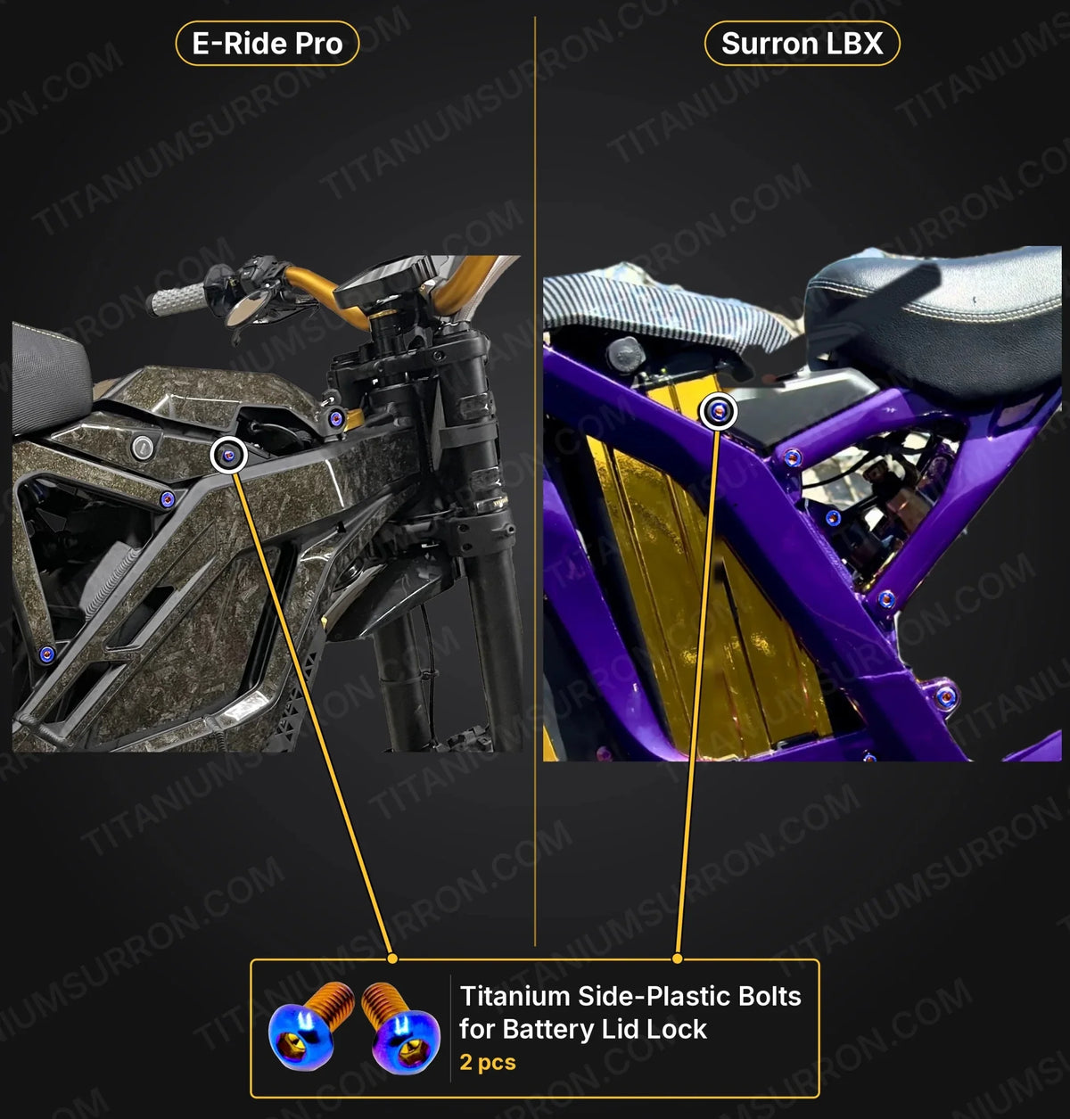 Titanium Side-Plastic Bolts for Battery Lid Lock — Surron LBX, E-Ride Pro