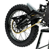 Ventus One Plus electric dirt bike — rear suspension and brake disc detail